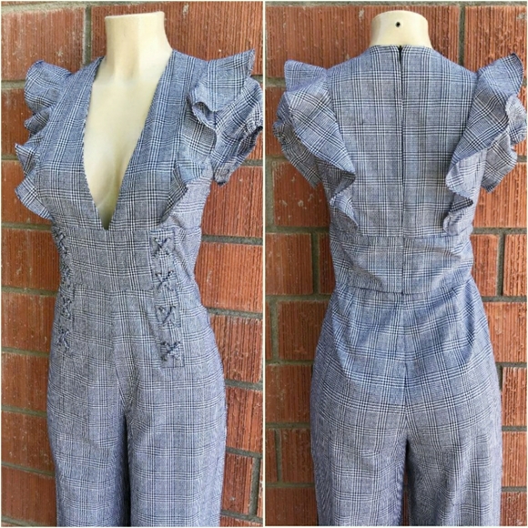 LAST ONE❗CURRENT AIR Plaid Ruffles Detail Jumpsuit - Picture 4 of 11